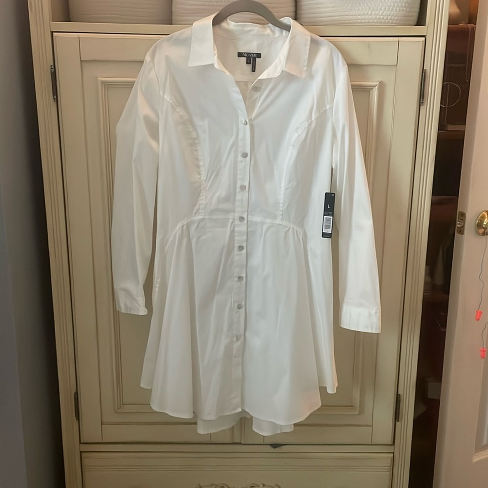 Nic + Zoe white shirt dress . Size Large . White. NWT